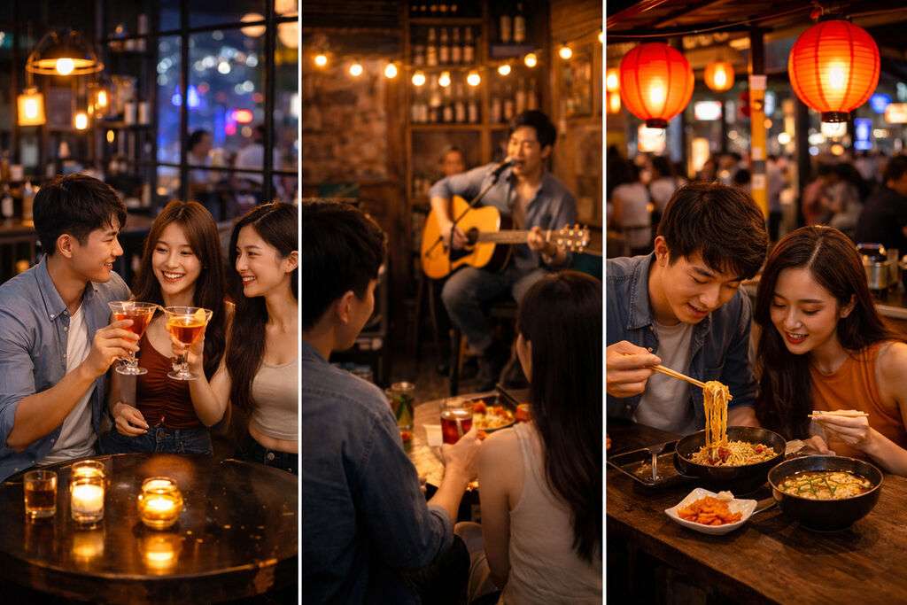 신부동 밤문화 공간에서 활기 있게 시간을 보내는 한국 여성들