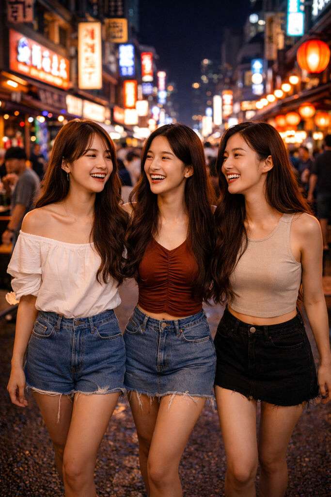 신부동 밤문화의 여유로운 분위기를 보여주는 한국 여성들의 모습