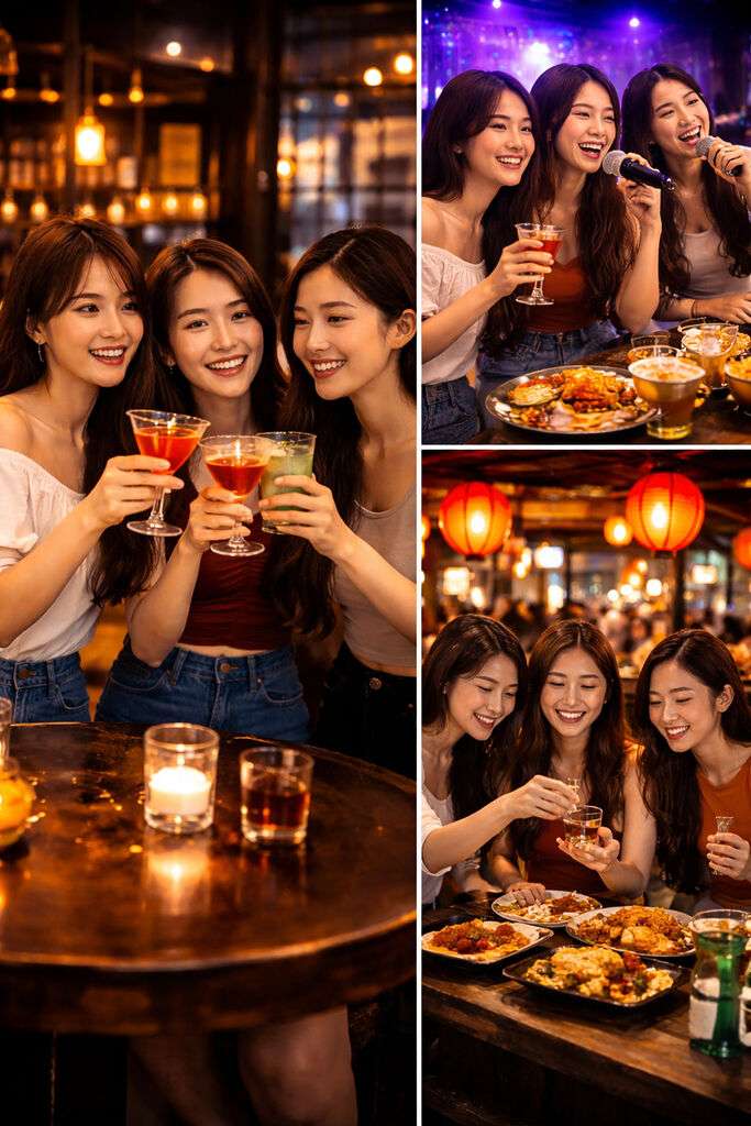 신부동 밤문화 거리에서 자연스럽게 교류하는 한국 여성들