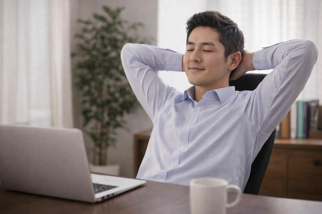 장시간 업무로 피로한 직장인이 휴식을 취하는 모습