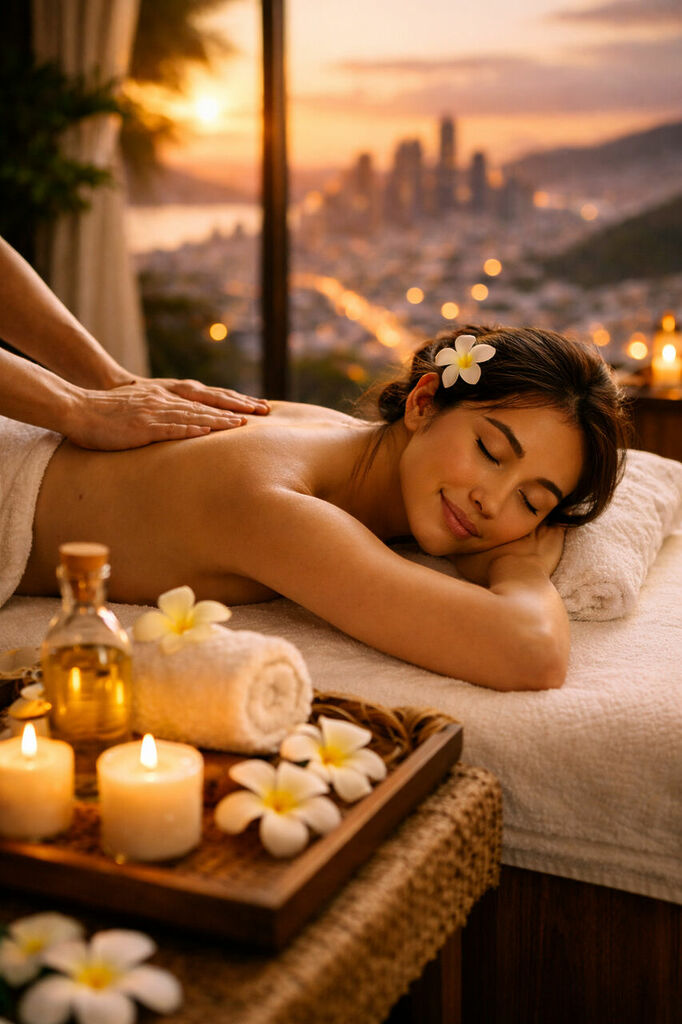 천안 스웨디시 마사지에서 편안하게 관리받는 동양인 여성, 조용한 힐링 분위기의 실내 공간